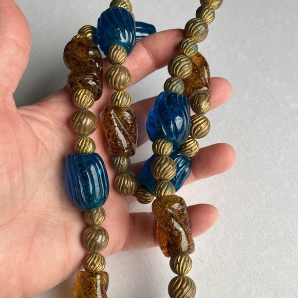 Cadoro Chunky Glass Bead Gold Tone Long Necklace - Picture 8 of 11